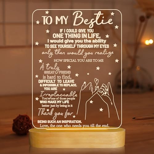 to My Bestie Gifts, Best Friend Gift for Women | Bestie Gift for Women Bestfriend Sister BFF Birthday Christmas Anniversary White Elephant, Soft Warm Color Wooden Table Lamp