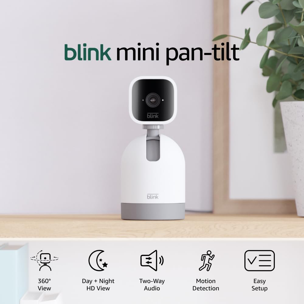 Blink Mini Pan-Tilt Camera (newest model), Rotating indoor plug-in smart security camera, two-way audio, HD video, motion detection, Works with Alexa (Black)