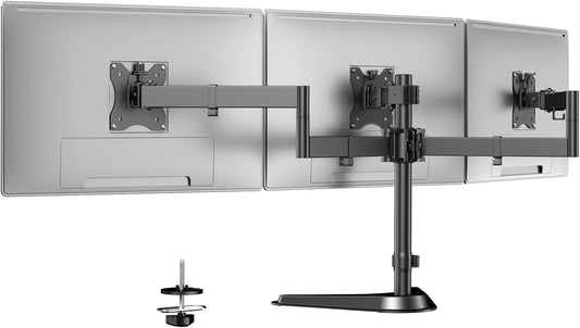 Triple Monitor Stand, Full Motion Arm Fits up to 27 inch | Free standing, Cable Management, 22 lbs Weight Capacity per Arm, 75/100 mm VESA, Black