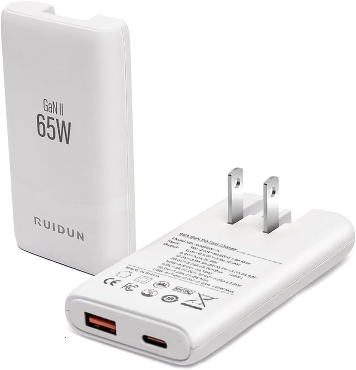 65W Flat GaN USB C Charger, Dual-Port Fast Wall Charger with PD 3.0 & QC 4.0, Foldable Plug Compact Power Adapter for MacBook Pro/Air, iPhone 16, iPad Pro, Samsung Galaxy S24, Steam Deck & More
