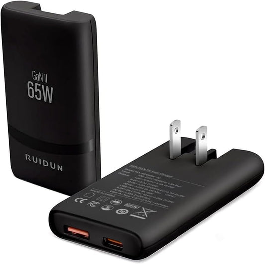 65W Flat GaN USB C Charger, Dual-Port Fast Wall Charger with PD 3.0 & QC 4.0, Foldable Plug Compact Power Adapter for MacBook Pro/Air, iPhone 16, iPad Pro, Samsung Galaxy S24, Steam Deck & More