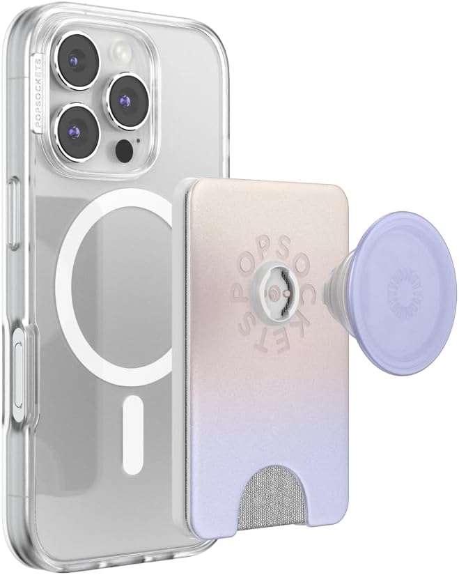 PopSockets Phone Wallet for MagSafe, Phone Card Holder with Grip, Cute - Metallic Morning Haze