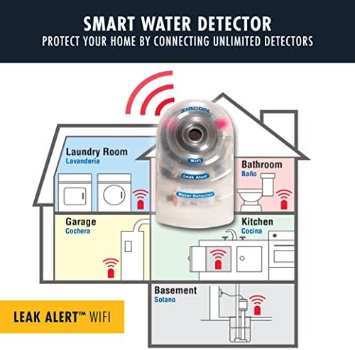 Zircon® Leak Alert™ WiFi Smart Water Leak Detector Alarm, Battery Included | No-hub WiFi detector provides email, audio and visual alerts with a 105 dB alarm; included battery supports setup