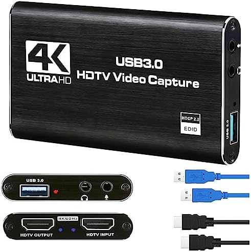 TCNEWCL 4K Audio Video Capture Card, USB 3.0 HDMI Video Capture Device, Full HD 1080P, 3.5mm Audio Input, HDCP 2.2, for Game Recording Live Streaming Broadcasting