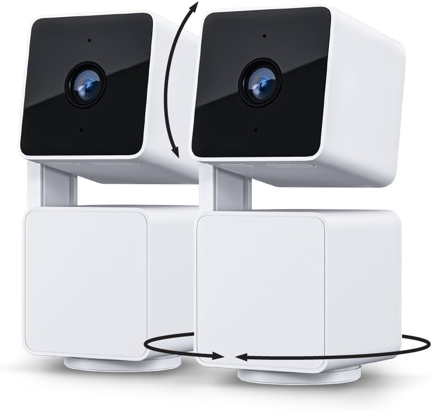 WYZE Cam Pan v3 Indoor/Outdoor IP65-Rated 1080p Pan/Tilt/Zoom Wi-Fi Smart Home Security Camera with Color Night Vision, 2-Way Audio, Compatible with Alexa &amp; Google Assistant, White, 2-Pack (Renewed)