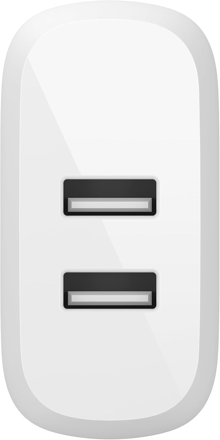 Belkin 24W Dual Port USB Charger Block, Fast Charging for Travel | iPhone Charger Fast Charging, iPhone 17, Air, Pro, Pro Max, iPad, AirPods, Samsung Galaxy S25, Switch 2