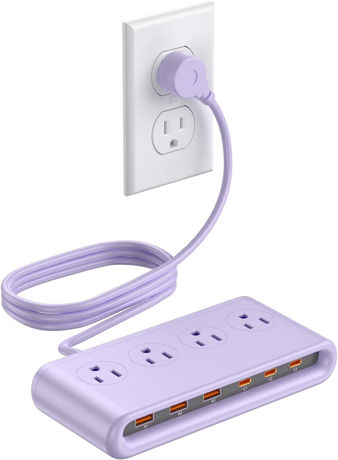 10-in-1 USB Charging Station with PD 20W Fast Charging, Surge Protector 6 USB Ports 4 AC Outlets 5ft Travel Power Strip with USB Ports Extension Cord for Home/Office/Travelling