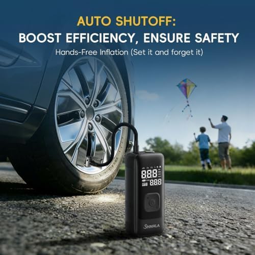 Tire Inflator Portable Air Compressor – Cordless Air Compressor with Digital Gauge, LED Light, Power Bank & Auto-Shutoff Tire Air Pump for Car, Motorcycle & Bicycle Tires