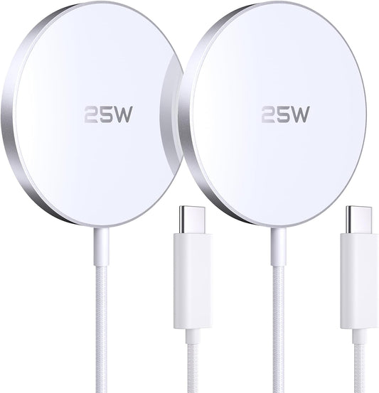MagSafe Charger 2 Pack 25W Magnetic Wireless Charger Fast Charging Pad | Two magnetic charging pads with braided USB C cables, compatible with iPhone 17/16/15/14/13/12 and AirPods 4/3/2/Pro