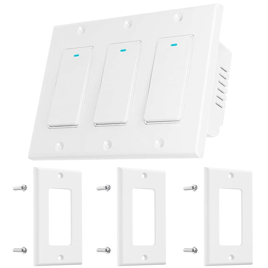 Smart Switch for Light 3 Gang, Neutral Wire Required, 2.4GHz Wi-Fi Switch Compatible with Alexa and Google Home, UL Certified