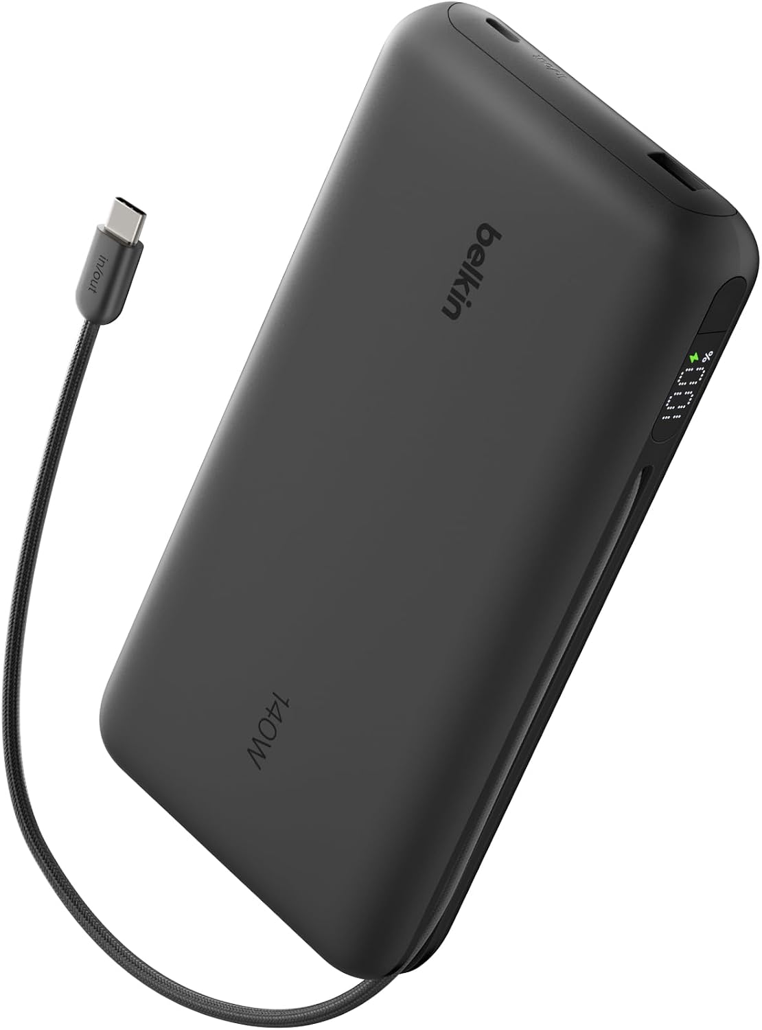 Belkin Portable Charger 25K, Power Bank with Integrated USB C Cable, 158W - Fast Charging Laptop Portable Battery Pack for MacBook Pro 14, iPhone 17 Series, iPad Pro, Galaxy S26, & More - Black