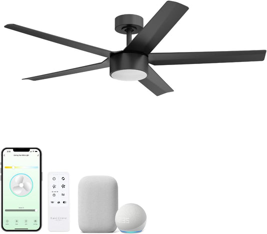 Stratos Indoor or Outdoor 52in 5-Blade Smart Ceiling Fan 2700K-6000K CCT Tunable Range LED Light Kit with Remote Control in Matte Black Works With iOS or Android App