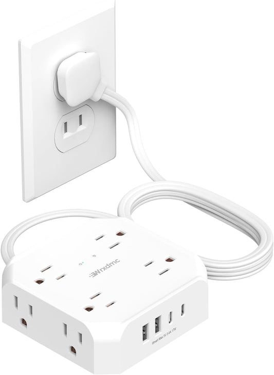 2 Prong Power Strip, WRXDMC 2 Prong to 3 Prong Outlet Adapter with 5ft Cord | 1400J Two Prong Surge Protector, Flat Polarized Plug, 8 AC with 2 USB C and 2 USB A, Wall Mountable, Ideal for Old House
