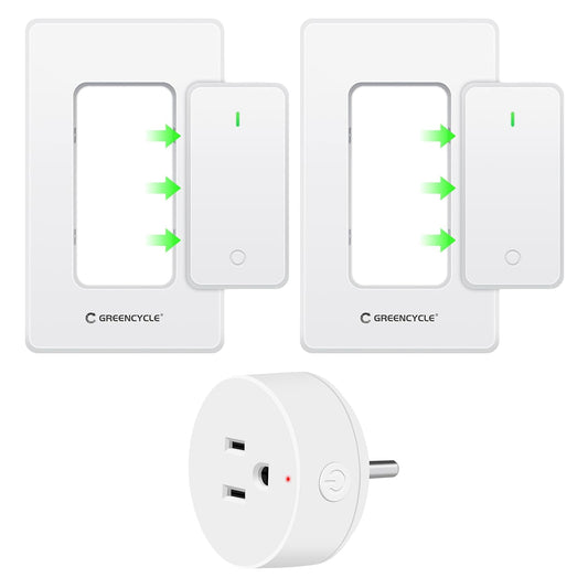 Greencycle Remote Control Outlet with 2 Switches,Detachable Wireless Switch
