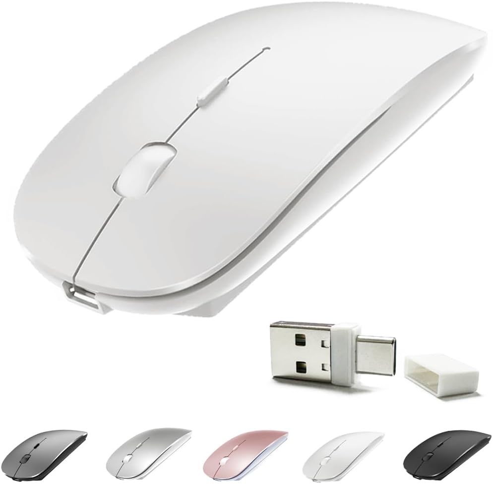 KLO Rechargeable Bluetooth 5.2/3.0/Type-C/USB-2.4G Mouse for MacBook/MacBook air/Pro/iPad, Wireless Mouse for Laptop/Notebook/pc/iPad/Chromebook (White)