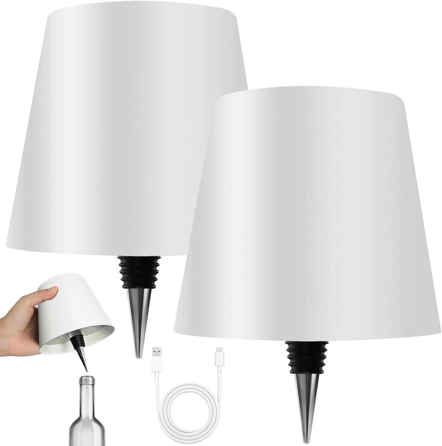 2025 New Wireless Bottle Lamp - LED Bottle Lights for Liquor & Wine Bottles, Cordless Lampshade, Whiskey Bottle Top Light, Bottle Stopper Night Light Kit, Rechargeable 3-Tone Touch-Dimmable 2 PCS