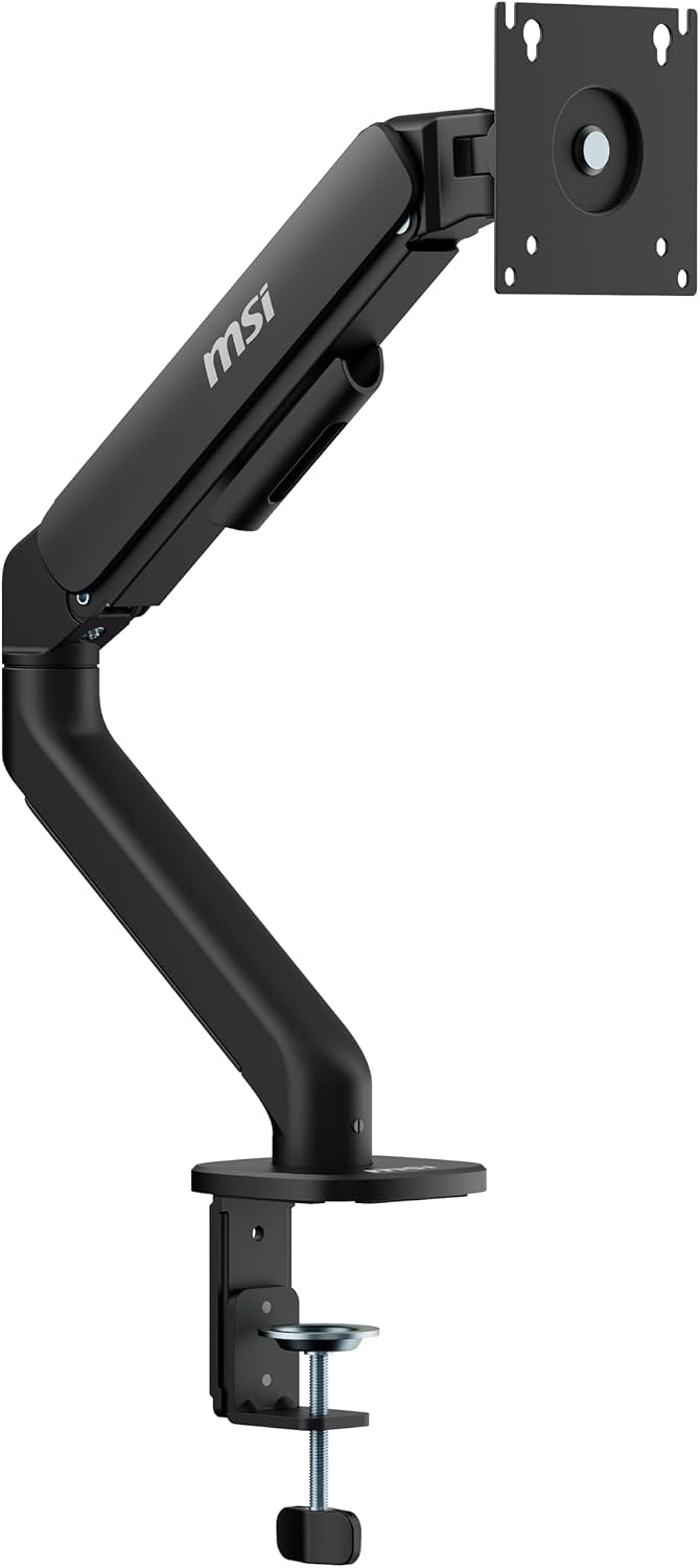 MSI MAG MT101G - Gas Spring Single Monitor Stand Arm, Supports 17-32" and 22 lbs, VESA Compatible, Adjustable Gas Spring Mount, Clamp &amp; Grommet, Quick Release Plate – Black