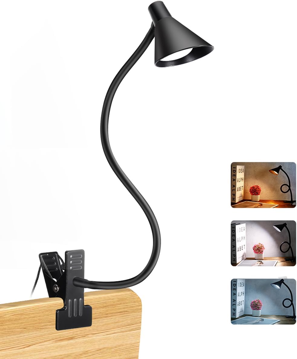 LiFMIRA Clip on Light USB Reading Light Desk Lamp 3 Color Modes Black | 10 Brightness Levels Eye Care Clamp Light Flexible Dimmable Reading Lamp Clip on Lamp for Bed Headboard Desk Bedside Dorm