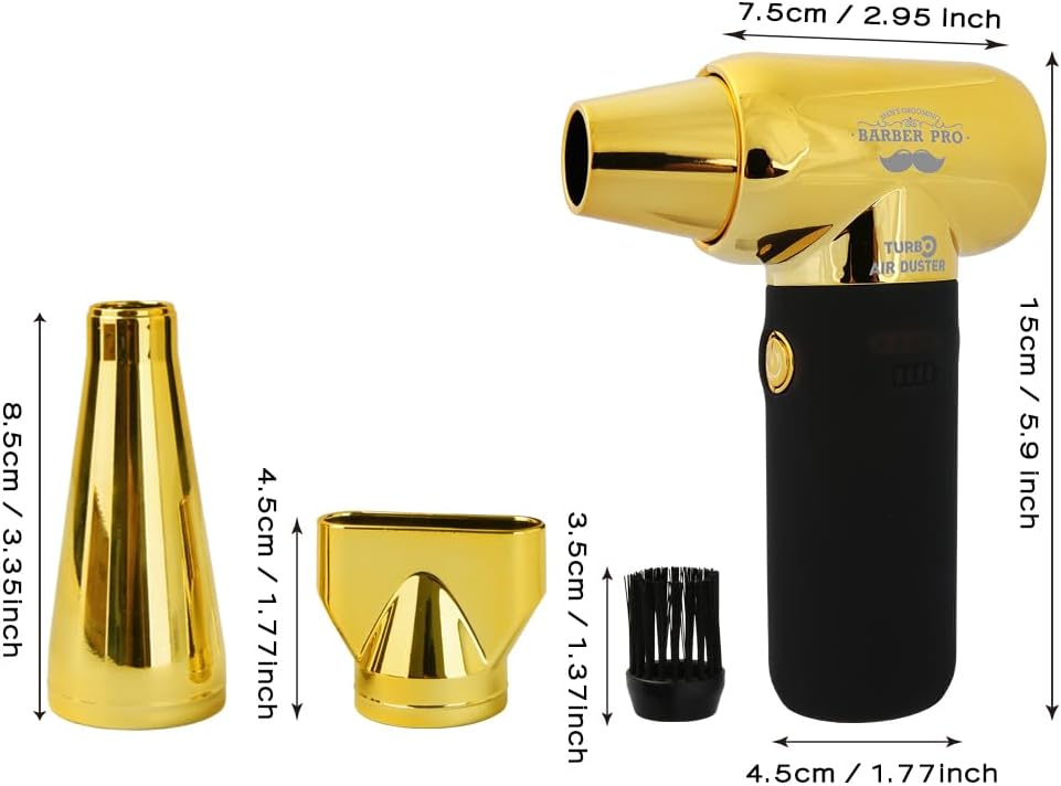 Compressed Air Duster - Electric Duster for Hair Barber, 3 Gear Mini Portable Jet Dry Air Blower, for PC, Office,Salon, Fan, Laptop, Keyboard, Car -Black Gold