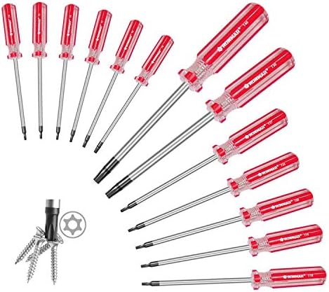 13-Piece Magnetic Torx Screwdrivers Set, Security Tamper Proof, T4、T5、T6、T7、T8、T9、T10、T15、T20、T25、T27、T30、T40 (red)