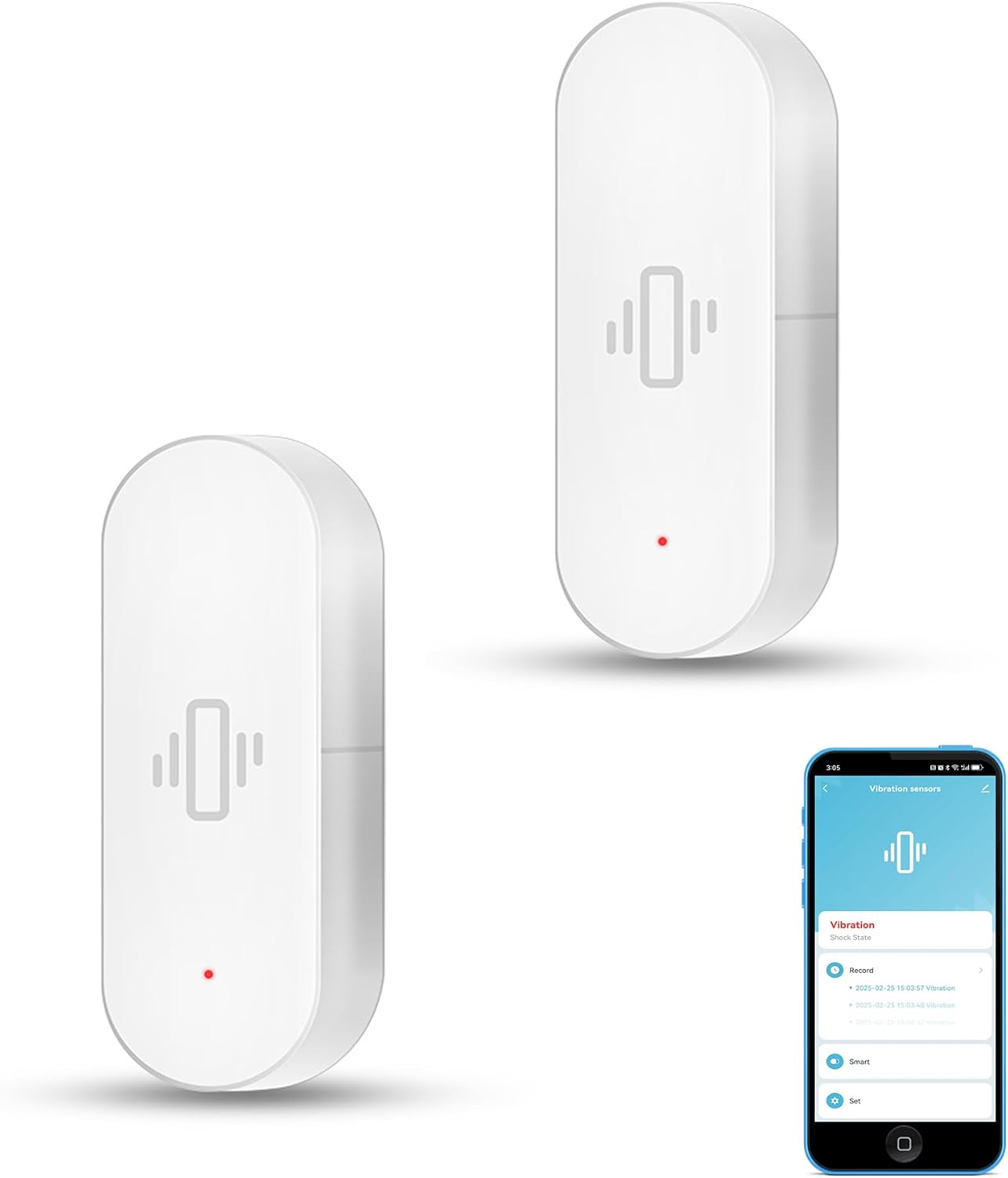 Smart Vibration Sensor: Wireless Glass Break Detector, WiFi Door Sensor with App Alerts, Adjustable Sensitivity, Glass Break Security Sensor for Alarm System and Smart Home Automation (1-Pack)