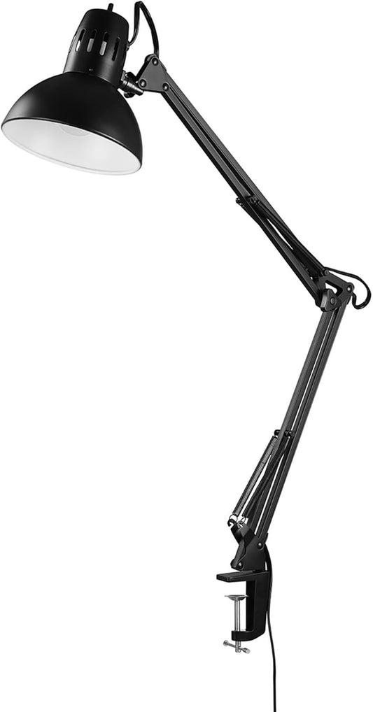 Globe Electric 56963 31.5" Multi-Joint Desk Lamp with Metal Clamp, Black, On/Off Rotary Switch on Shade, Partially Adjustable Swing Arm, Home Essentials, Reading Light, Office Décor