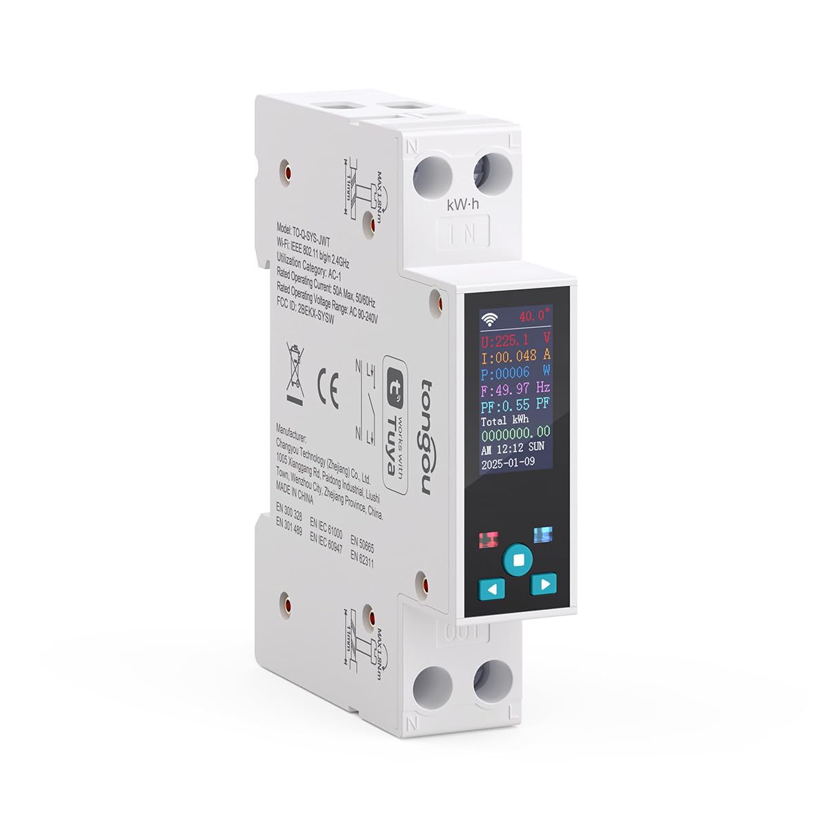 TONGOU Smart Wifi Switch, 1P+N AC90-240V 1-50A, Smart Life/Tuya APP Remote Control, with Power Monitoring, Export/Clear Power Data, DIN Rail Mounted, with LCD Display, Recloser Function, FCC Certified