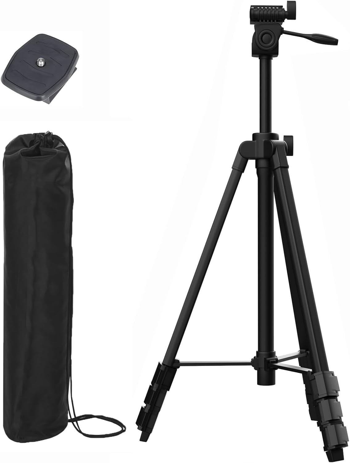 55" Aluminum Tripod for Laser Level, Bubble Level, 1/4" QR Plate, Compact | 18"-55", 1.2lb, 3D Pan Head. Flip Lock, Rubber Feet, Carry Bag, 1/4"-20 Mount Fits Most Laser Measuring Tools, for Indoor Use