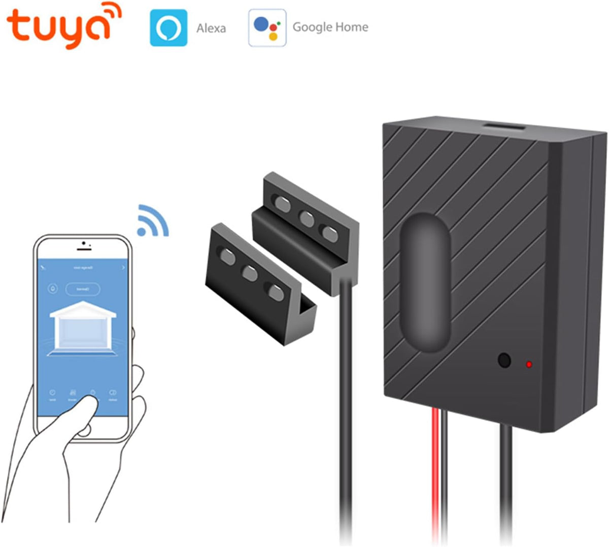 Wengart WiFi Garage Door Controller for Smart Home DIYers to Stop Yellow Learn Button Compatibility Issues via Tuya Smart Life Real Time Magnetic Sensor Feedback Kit