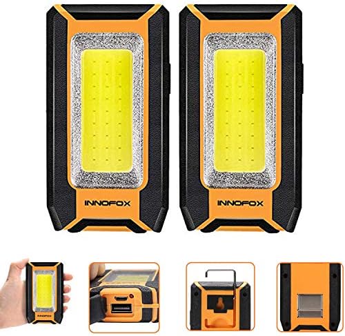 innofox 2-Pack LED Rechargeable Magnetic Work Light 1500 Lumens, Hanging Hook with 3 Modes, LED Work Light for Car Repair, Camping, and Hurricane Use