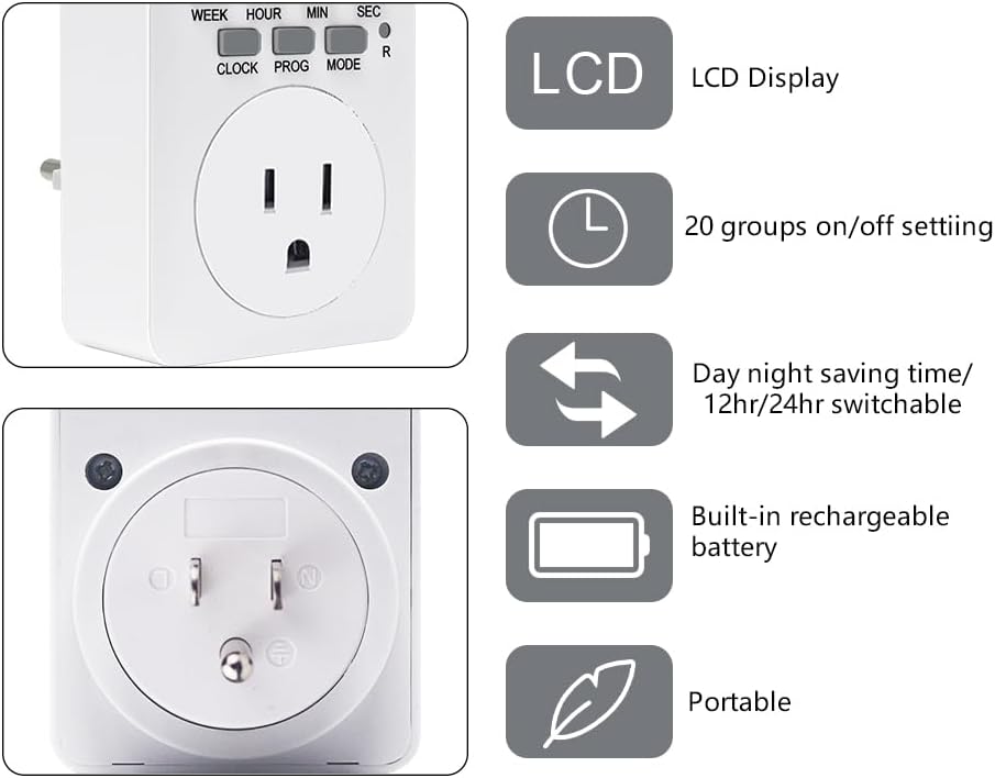 Digital Plug-in Timer Outlet Socket 20 on/Off Programmable Timer Switch