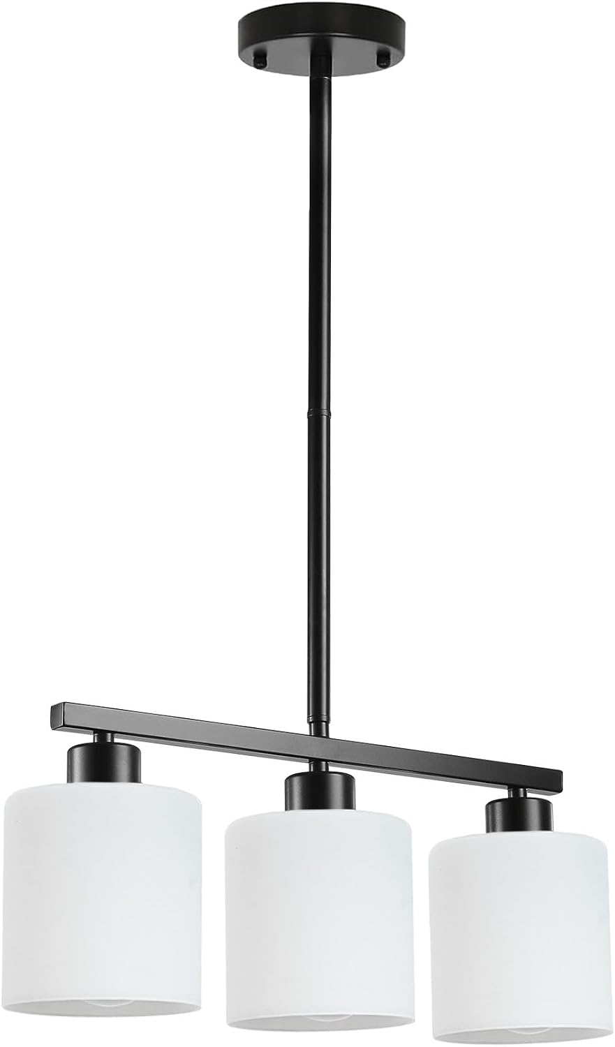 3-Light Kitchen Island Lighting, Black Pendant Light Fixture, Modern Hanging Light Fixtures with Milky White Glass, E26 Base, Bulbs Not Included