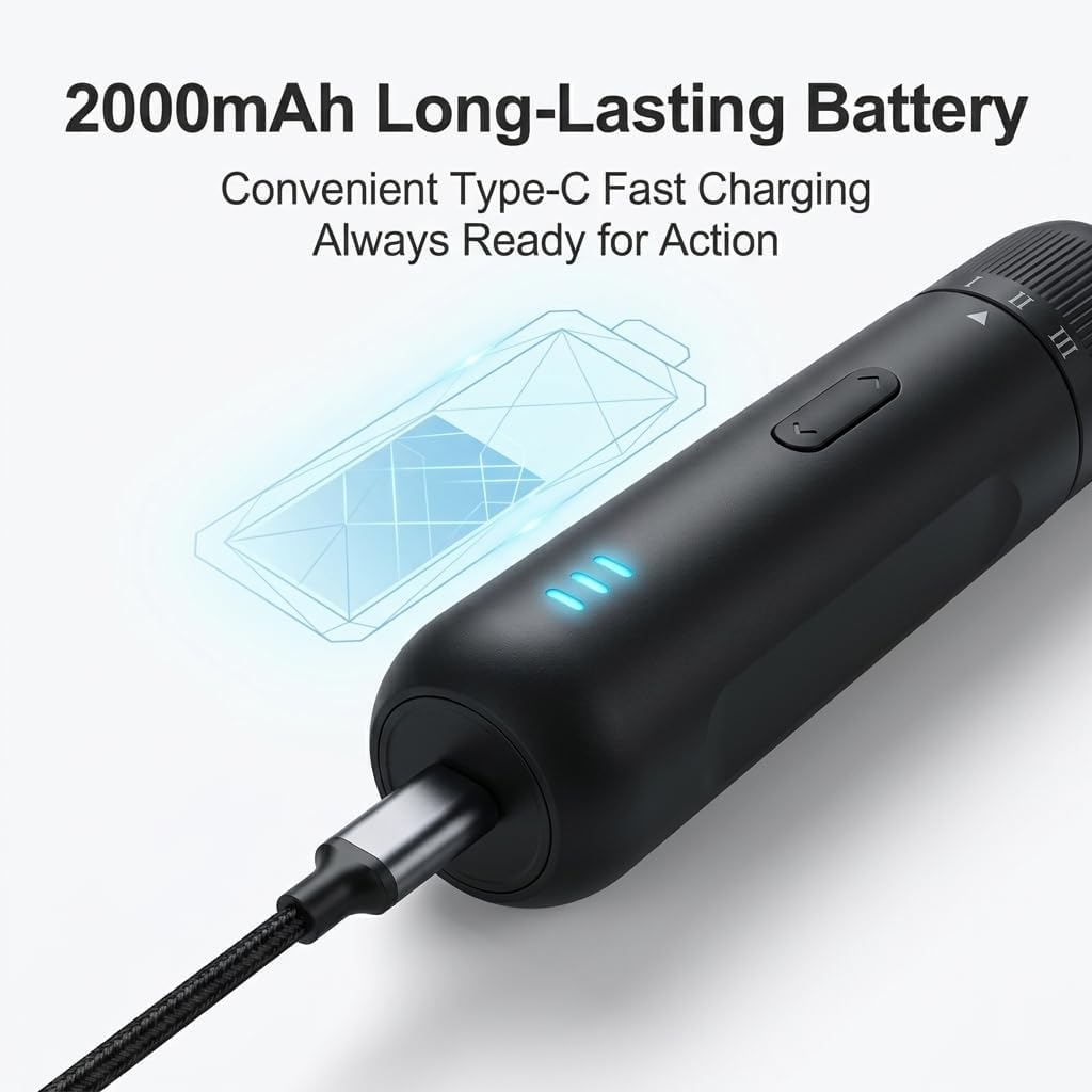 Kartop Electric Screwdriver Kit with 21 Magnetic Bits, Cordless Screwdriver 2000mAh Battery, Rechargeable Power Screwdriver with LED Light