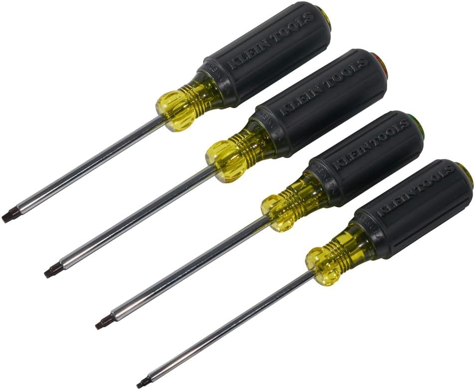 Klein Tools 85664 Screwdriver Set, Made in USA, Square Recess with Color Coded Handles and Heat Treated, Chrome Plated Shafts, 4-Piece