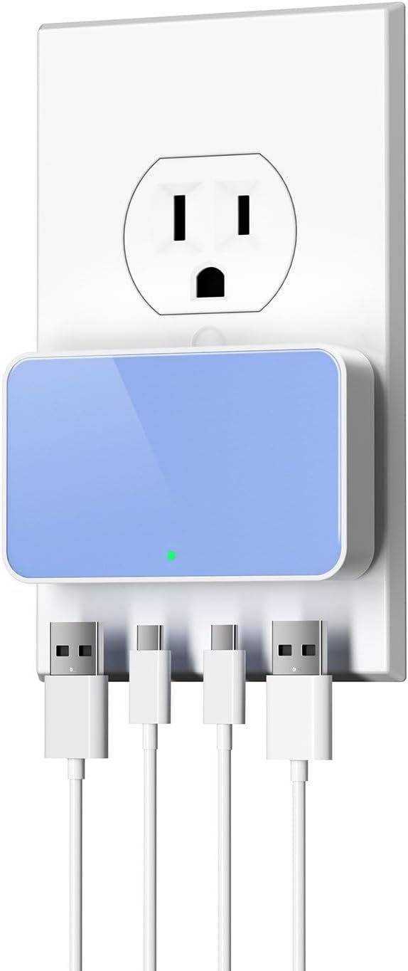 USB C Wall Charger, Super Thin Flat USB Wall Plug with 4 Ports, Fast Charging USB Plug Adapter with PD20W for Home and Travel (White)