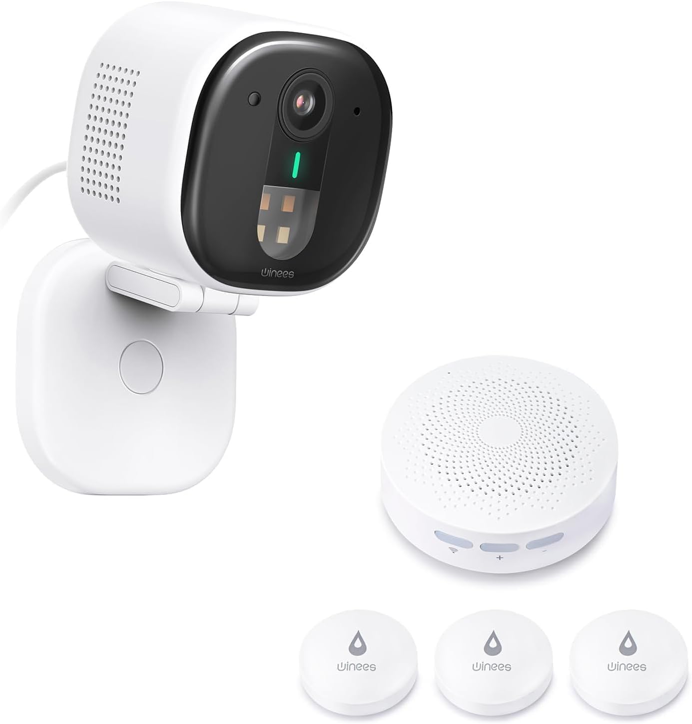 Winees WiFi Water Leak Detector, 3 Pack Water Sensors & 2K 4MP Outdoor Security Camera, Human/Pet AI Detection Support Cloud/128G SD Card Storage