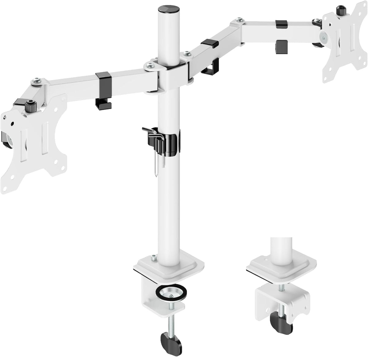 UPGRAVITY White Dual Monitor Mount Stand for Two 17"-32" Screens | Fully Adjustable Dual Monitor Arms Hold up to 17.6lbs, VESA 75x75/100x100mm, C-Clamp/Grommet Base