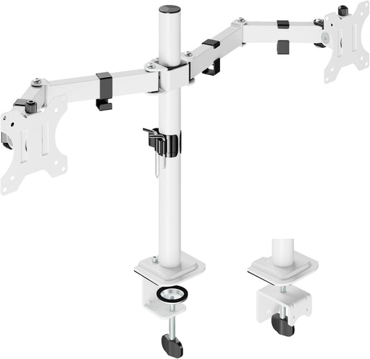 UPGRAVITY White Dual Monitor Mount Stand for Two 17"-32" Screens | Fully Adjustable Dual Monitor Arms Hold up to 17.6lbs, VESA 75x75/100x100mm, C-Clamp/Grommet Base