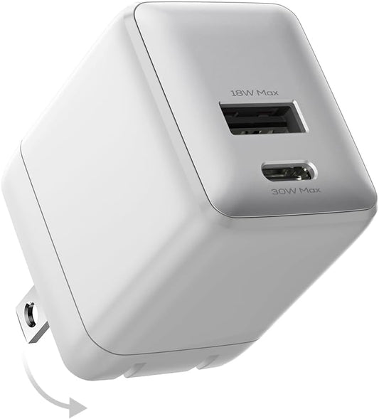 wegear USB C Fast Charging Charger, 30W Dual-Port GaN Nano Charger with Foldable Plug for iPhone 17/16/15 Series, iPad, Galaxy S26 Ultra and More Series, (White, 1 Pack)