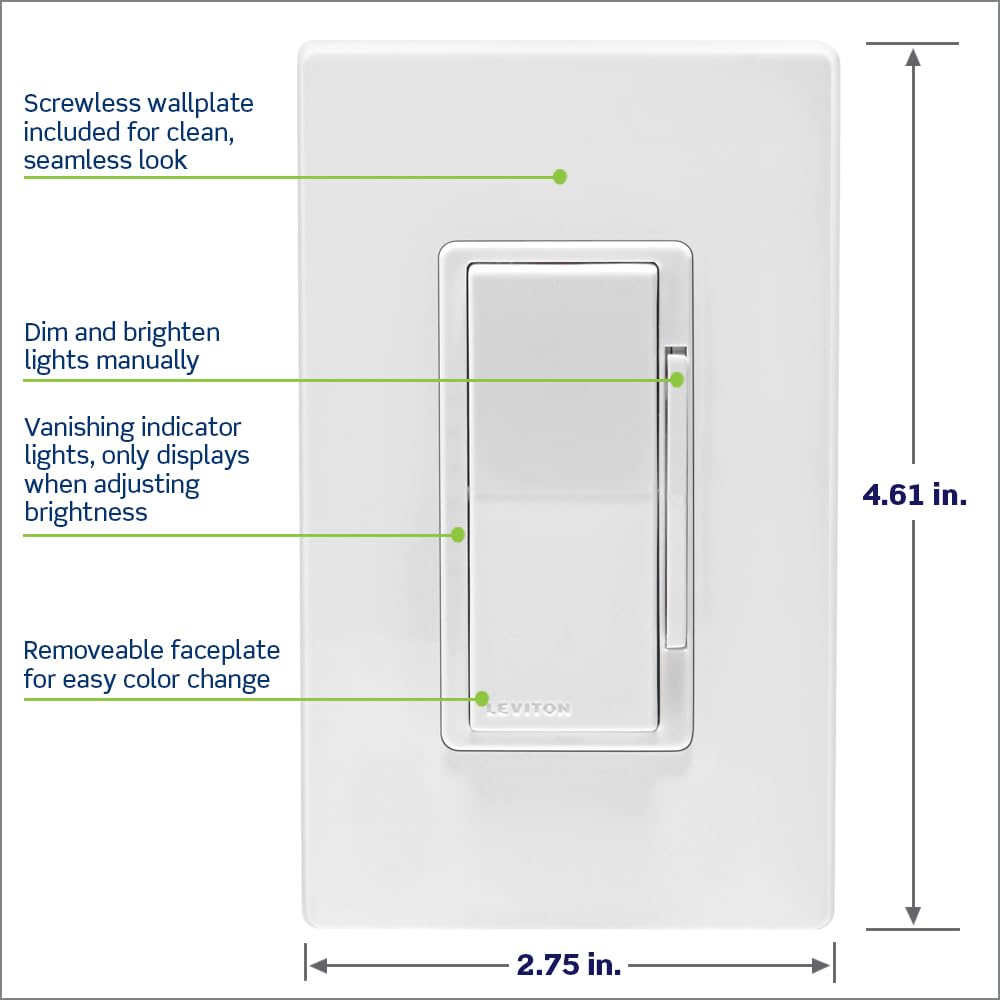 Leviton Decora Smart Dimmer Z-Wave 800 Series, ZW6HD-1RW, White