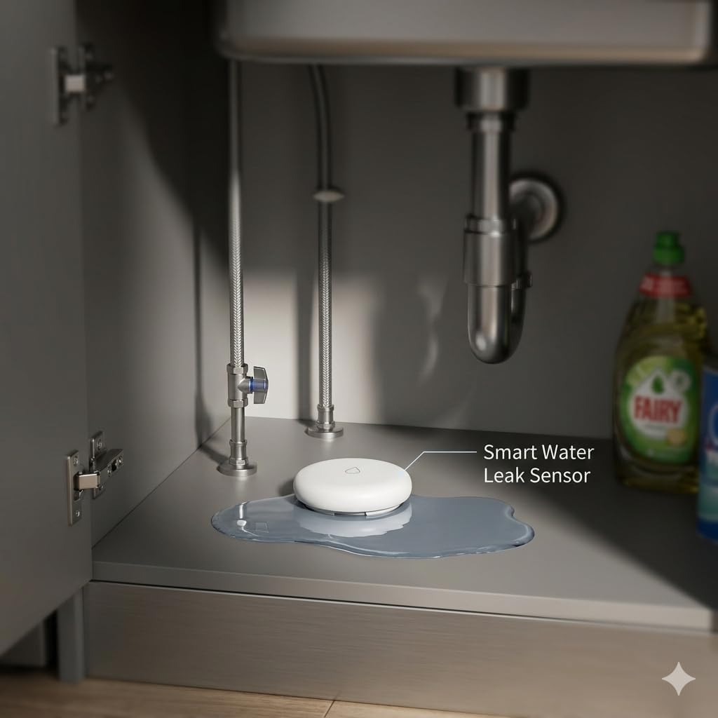 Tuya ZigBee Smart Water Leak Sensor with Built-in Alarm, IP54 Water-Resistant Flood Detector, App Notification &amp; Remote Monitoring, Compatible with Alexa &amp; Google Home (ZigBee Hub Required)