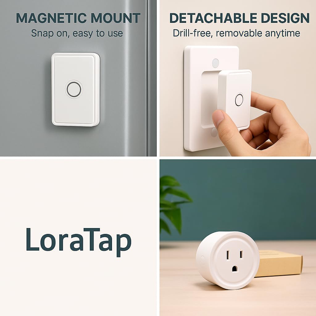 LoraTap Remote Control Outlet: Wireless Wall Switch — 656ft Range — on Off Outlet Switch for Lights & Small Appliances — Pre-Programmed & No Wiring