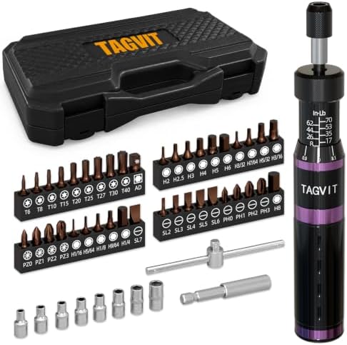 1/4" Torque Screwdriver Set, 8-71in-lb Adjustable Precision Torque Screwdriver Kit, S2 Steel Bits & Quick Lock Adjustment, 52PCS Professional Repair Tool Kit for Electronics, Optics, Smart Lock, DIY