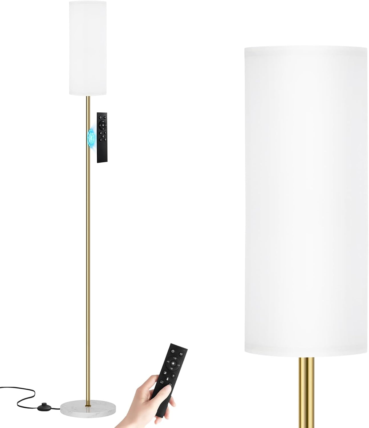 64'' Floor Lamps for Living Room with Remote Control and RGB + Stepless Dimmable Colors Temperature & Brightness, 9W Smart Bulb Included(White Shade & Black Pole)