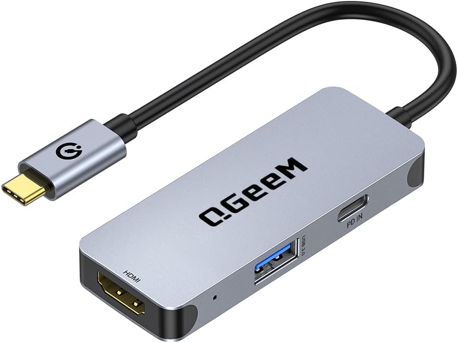 QGeeM USB C Hub 4 in 1 Multi-Port Digital AV Adapter 4K HDMI, 100W Power Delivery, 2 USB-A Data Ports, USB C Dongle Compatible for MacBook Pro Air Ipad HP Dell Lenovo iMac iPhone 15 Pro/Pro etc.