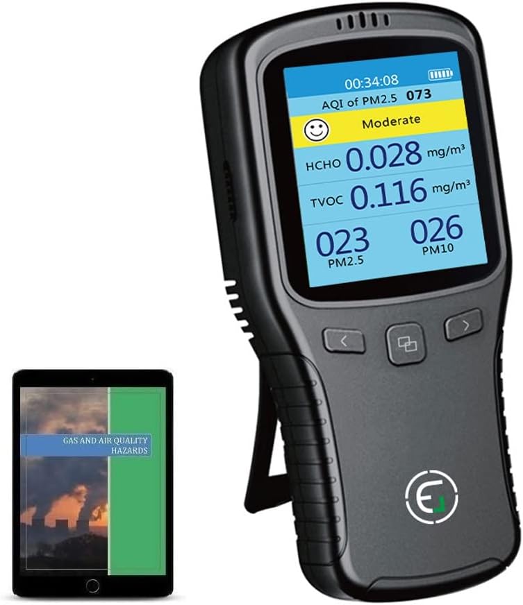 Air Quality Monitor, Formaldehyde Detector, Temperature & Humidity Meter, Pollution Tester, Sensor; Detect PM2.5/PM10/PM1.0 Micron Dust, Test Indoor TVOC Volatile Organic Compound Gas; eBook
