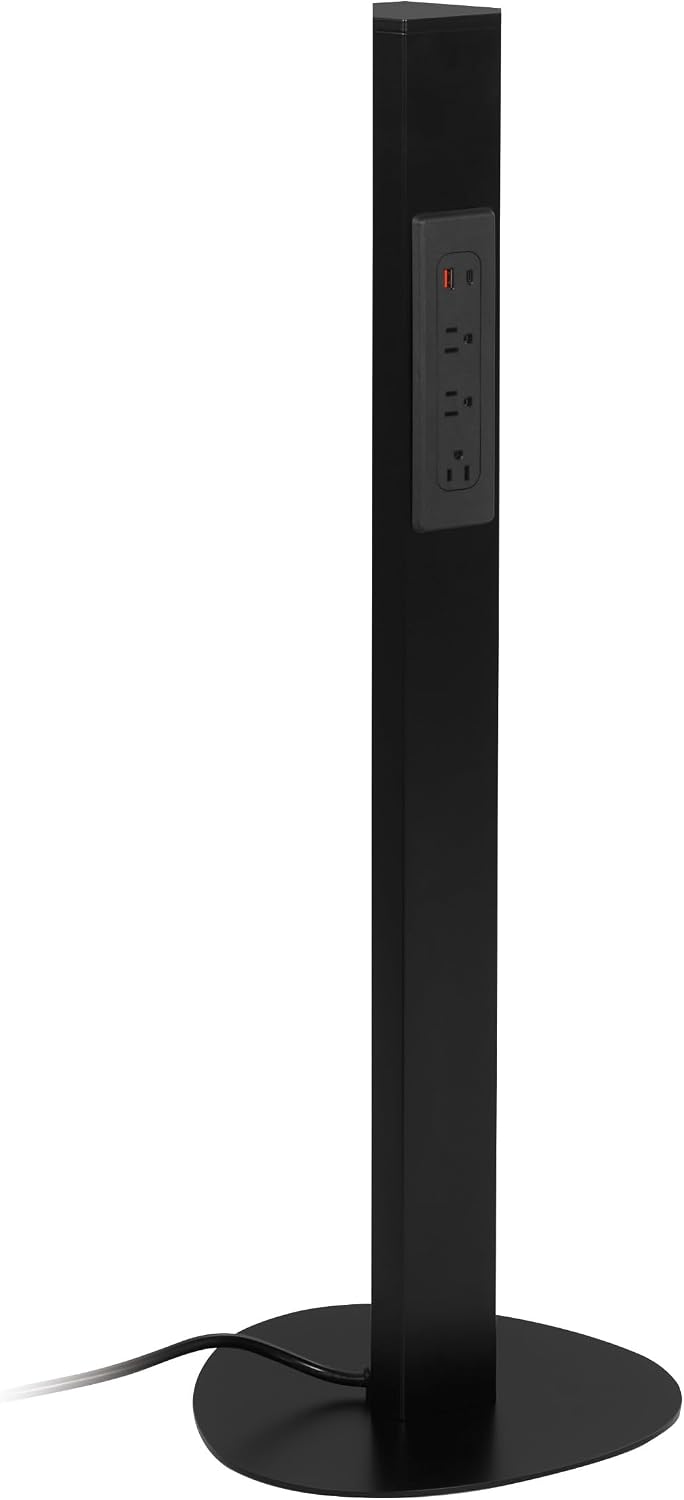 Office Star Power Anywhere Freestanding Charging Station, USB Type-A and C, and 3 A/C Outlets, Black