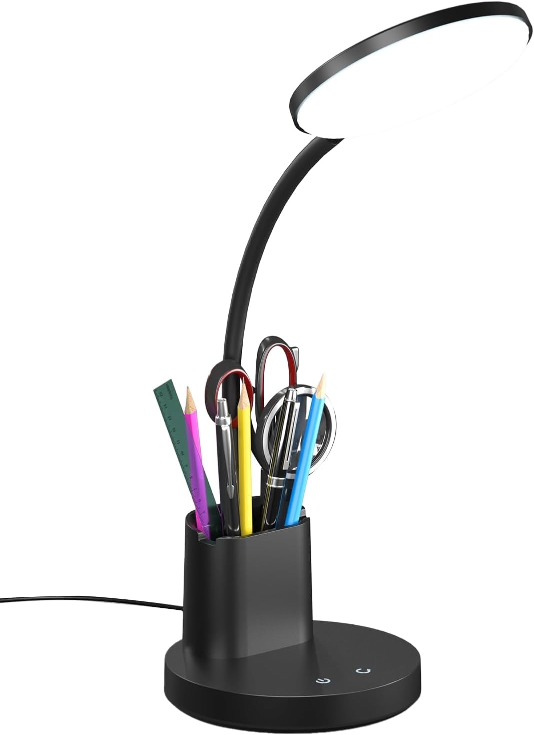 LED Desk Lamp for College Dorm with Pen Phone Holder, Black | 3 Color Modes Dimmable Desk Light, College Dorm Essentials, 360° Adjustable Arm, Eye-caring Bedside Reading Lamp, 800 Lumen