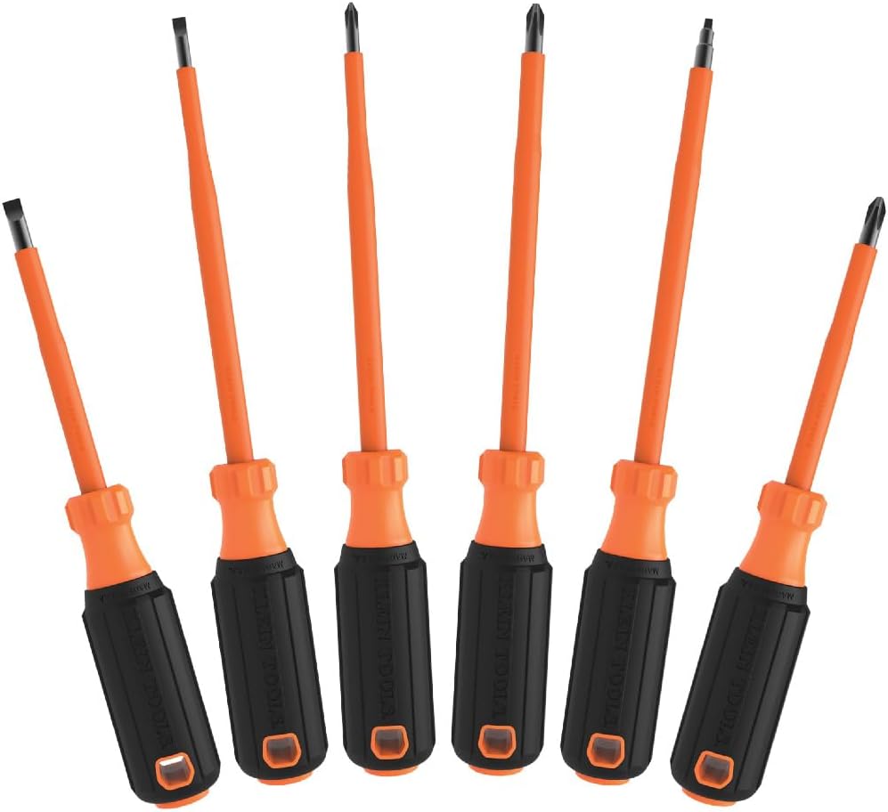 Klein Tools 85076INS Insulated Screwdriver Set, Made in USA, features 1000V Electricial Screwdrivers, (3) Phillips and (2) Slotted and Square Tips, 6-Piece