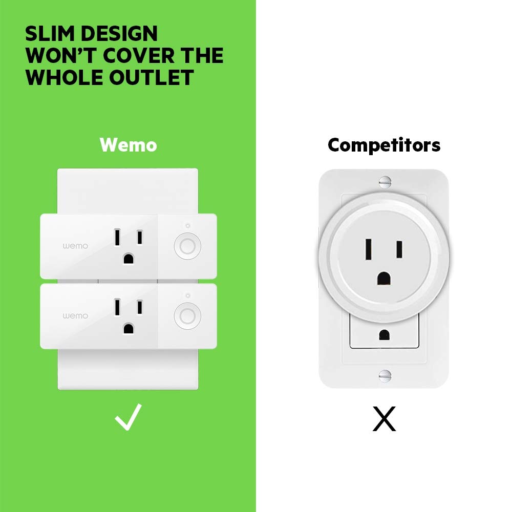 Wemo 43K-720-0224R Mini Smart Plug Compatible with Alexa, Google Assistant & Apple HomeKit(F7C063-CC), 2-Pack